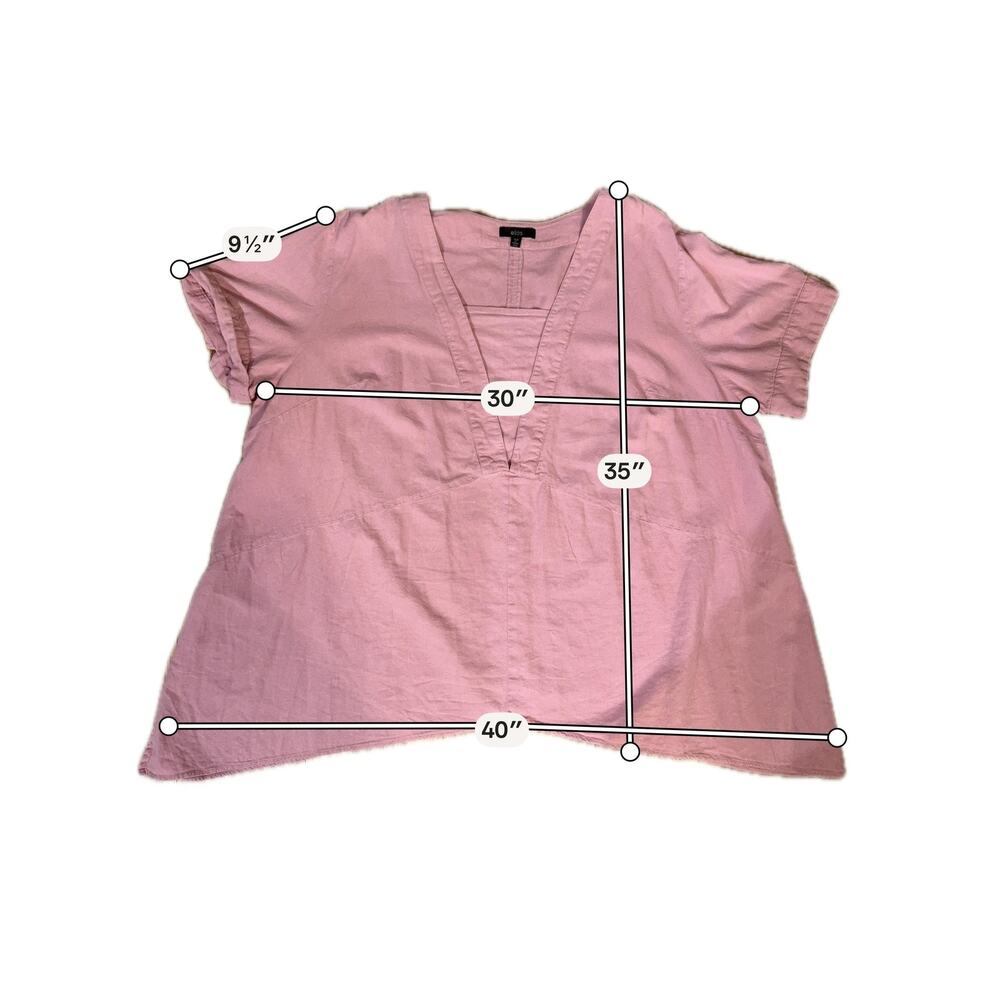 Ellos Tunic Blouse Womens 4X Pink Linen Rayon Deep V Neck High Low Boho Flowy - Picture 4 of 7